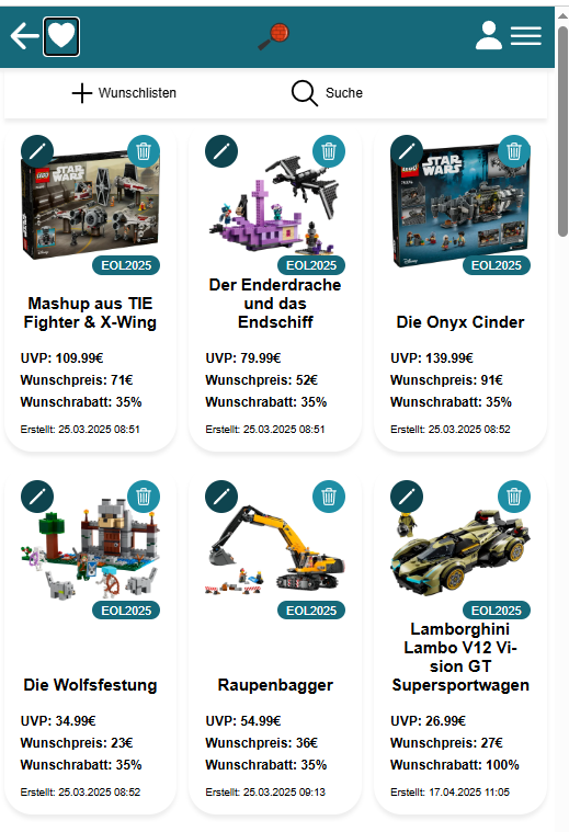 Wunschliste für deine Lieblingssets