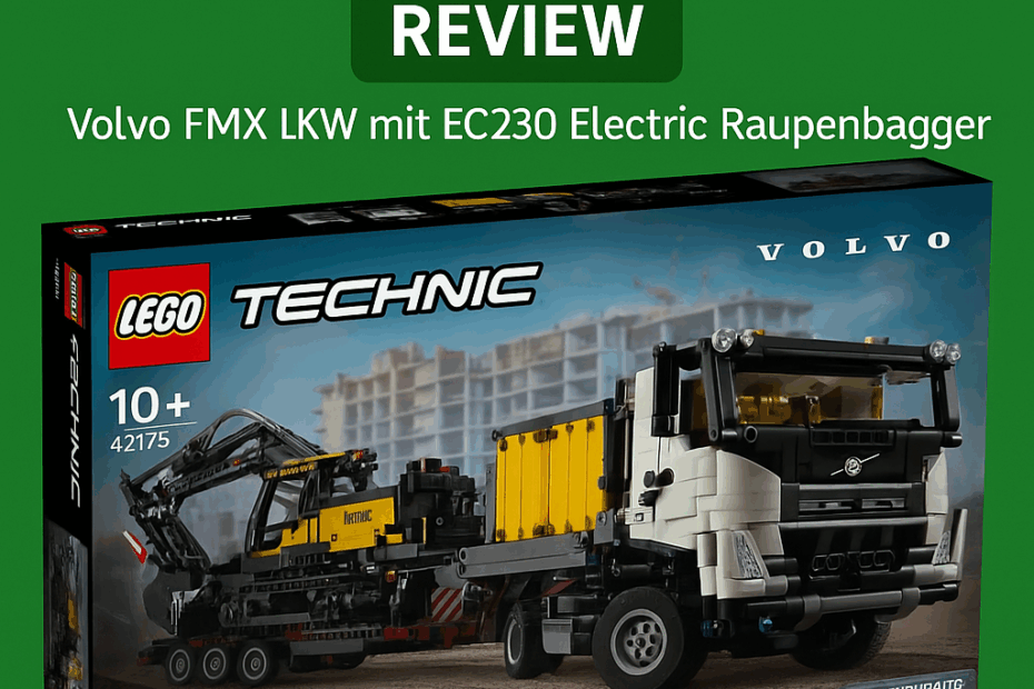 LEGO Technic 42175 Volvo FMX LKW mit EC230 Electric Raupenbagger – offizielles LEGO Produktbild des Baustellenfahrzeugs mit Pneumatik
